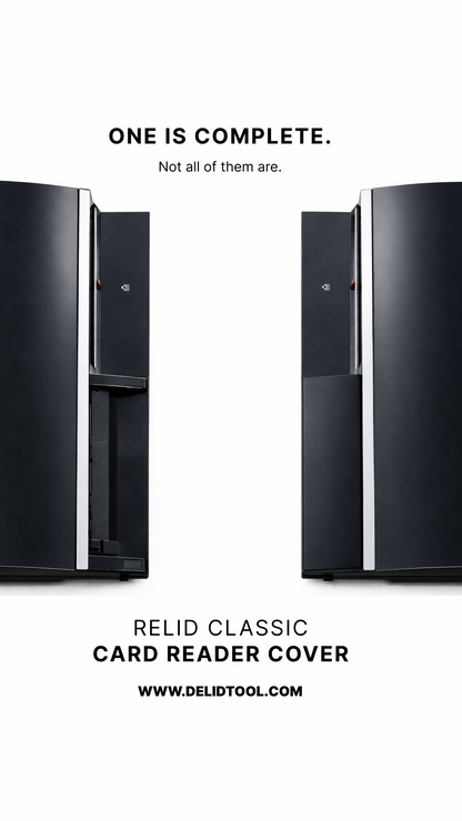 Relid Classic card reader cover shown from multiple angles for fit and finish reference